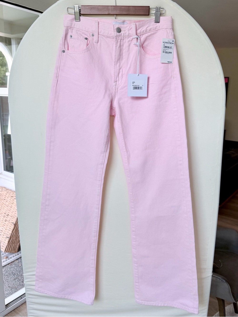 NWT Pistola Larsen Relaxed Wide Flare Full Length Jeans in Blush Pink size 25